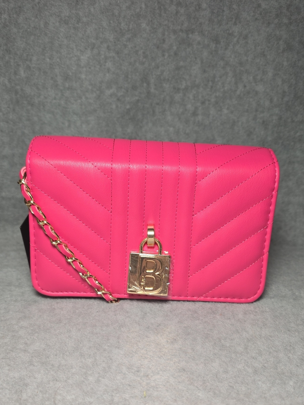 bebe Hot Pink Quilted Chain Crossbody with Gold 'B' Lock